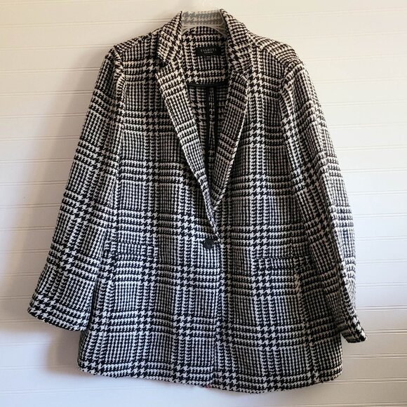 Talbots Plus Petites Blazer Womens 14Wp Black and Cream Houndstooth Check Petite - Picture 1 of 9